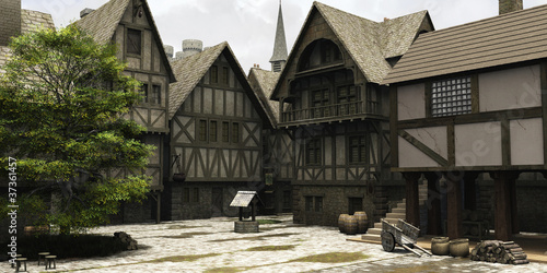 Medieval or Fantasy Town Centre Marketplace photo