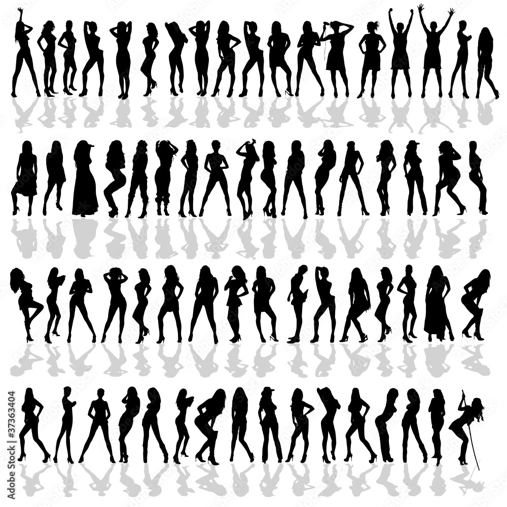 girl in various poses black vector silhouette girl in various poses black vector silhouette