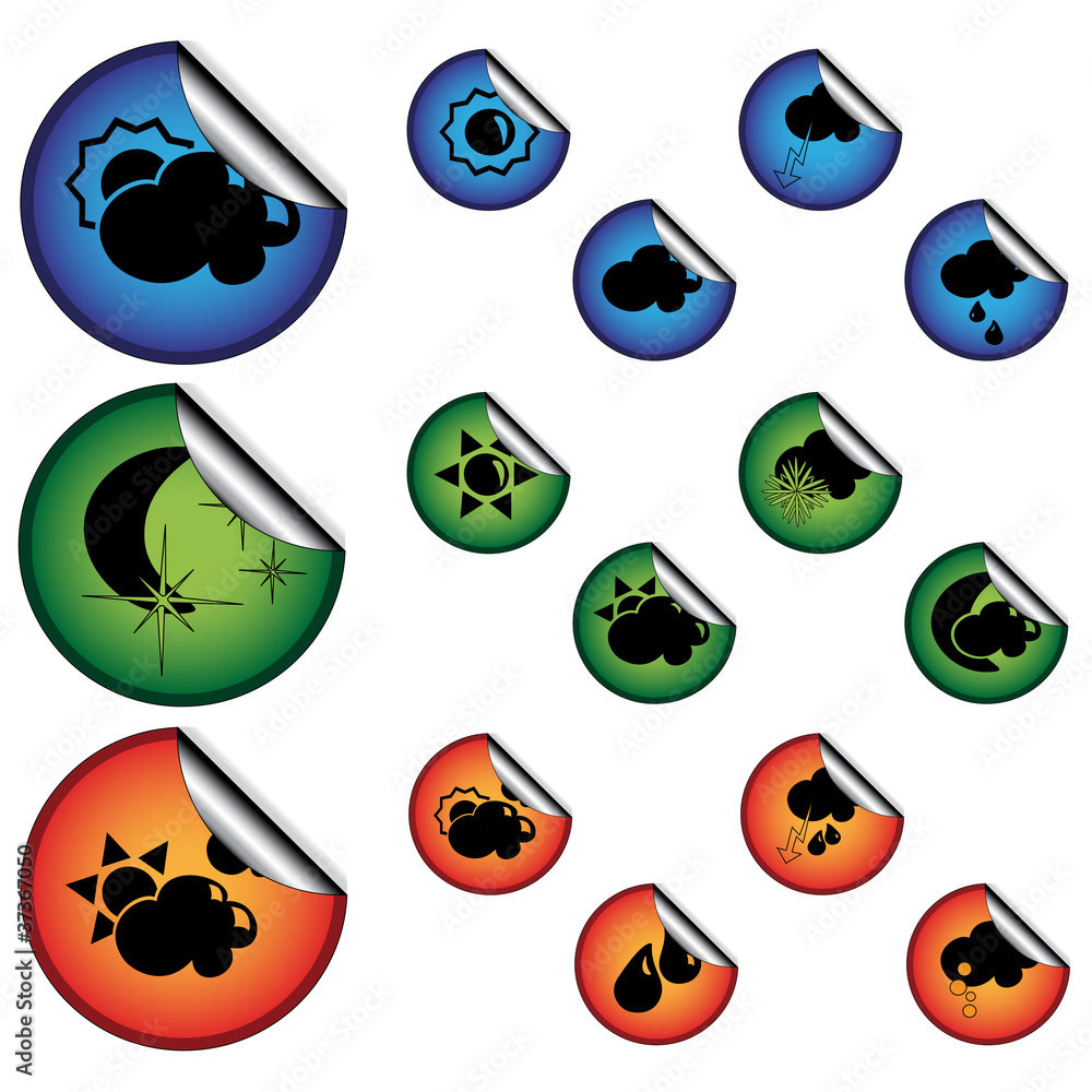 Vector stickers with weather symbols Vector stickers with weather symbols