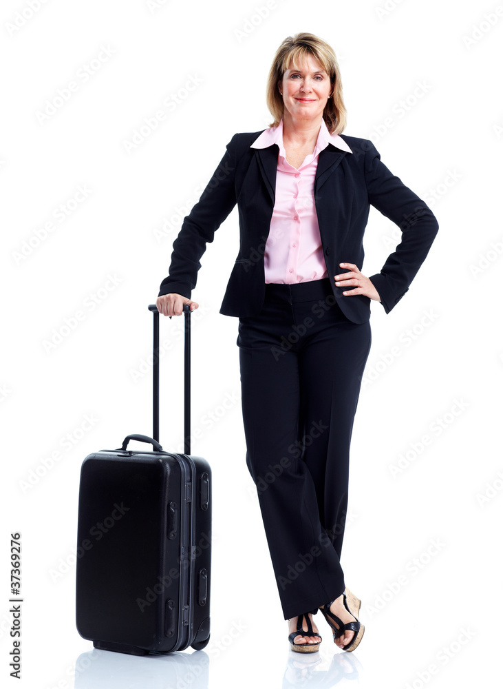 Smiling business woman with suitcase. Smiling business woman with suitcase.