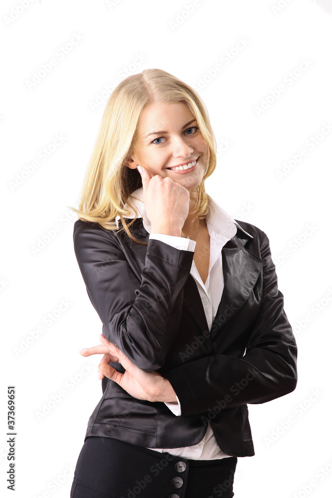 Business woman smiling isolated over a white background Business woman smiling isolated over a white background