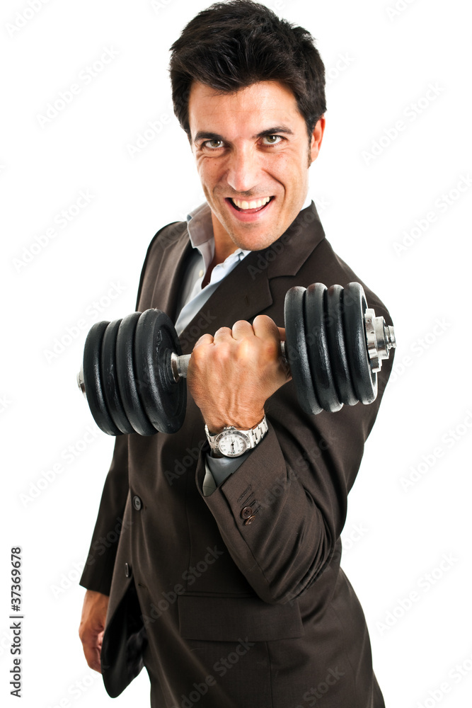 Businessman lifting weights
