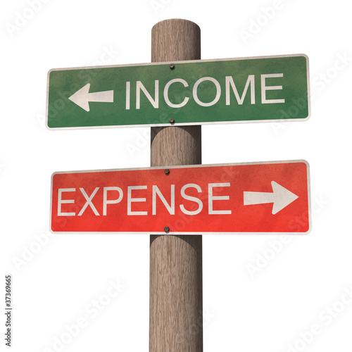 Income and expense signpost. Isolated on the white background