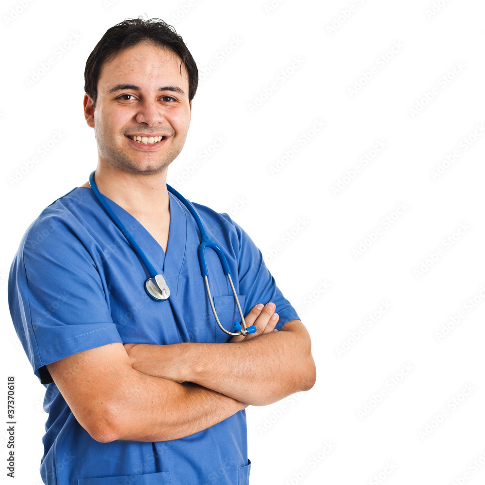 Smiling doctor portrait isolated on white Smiling doctor portrait isolated on white