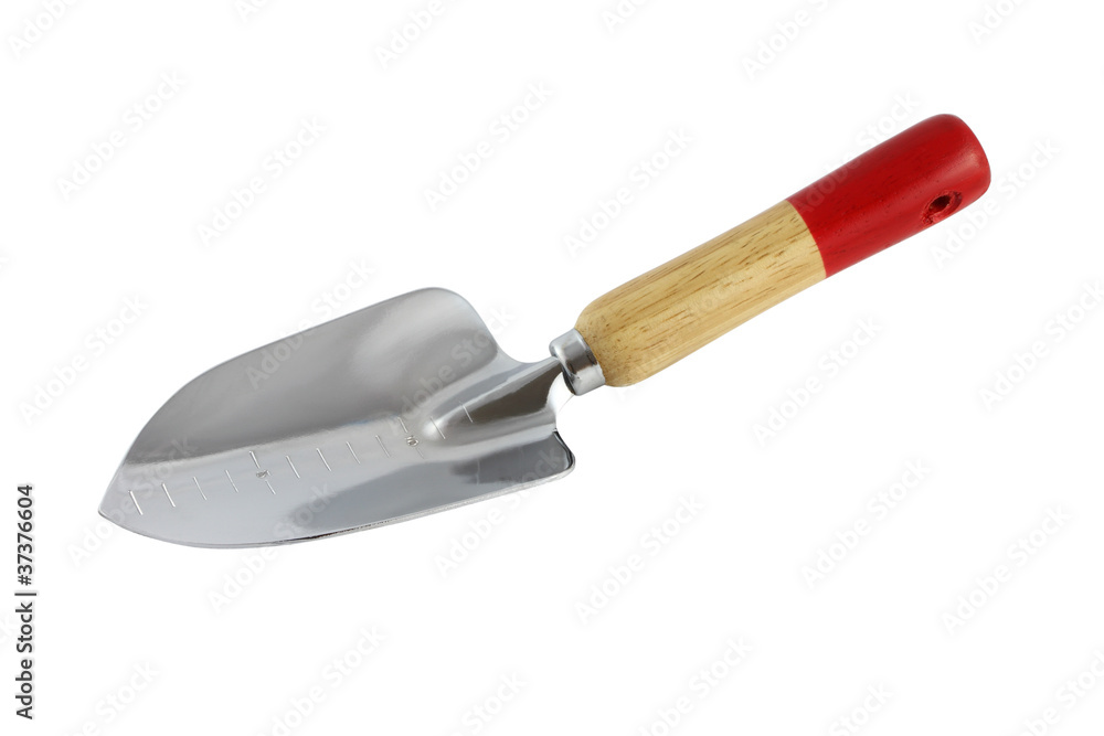 Fotografie Wooden handle trowel on white background.