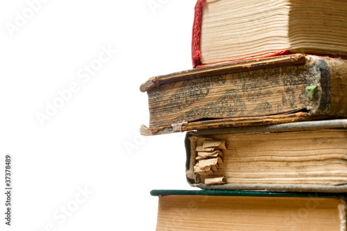 A pile of books on the white background