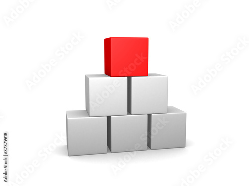 Pyramid of boxes with a red box on top