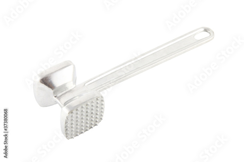 Stainless meat hammer on white background.