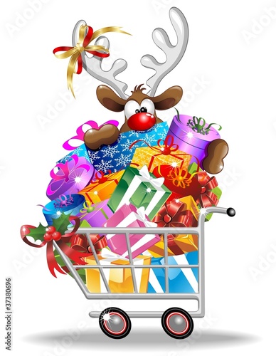 Renna in Carrello Spesa-Reindeer on Shopping Cart-Vector