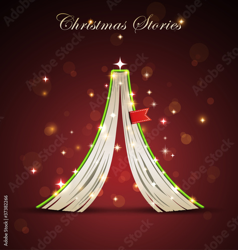 Creative Christmas tree formed from open book.