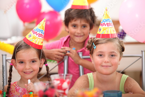 portrait of children at birthday party