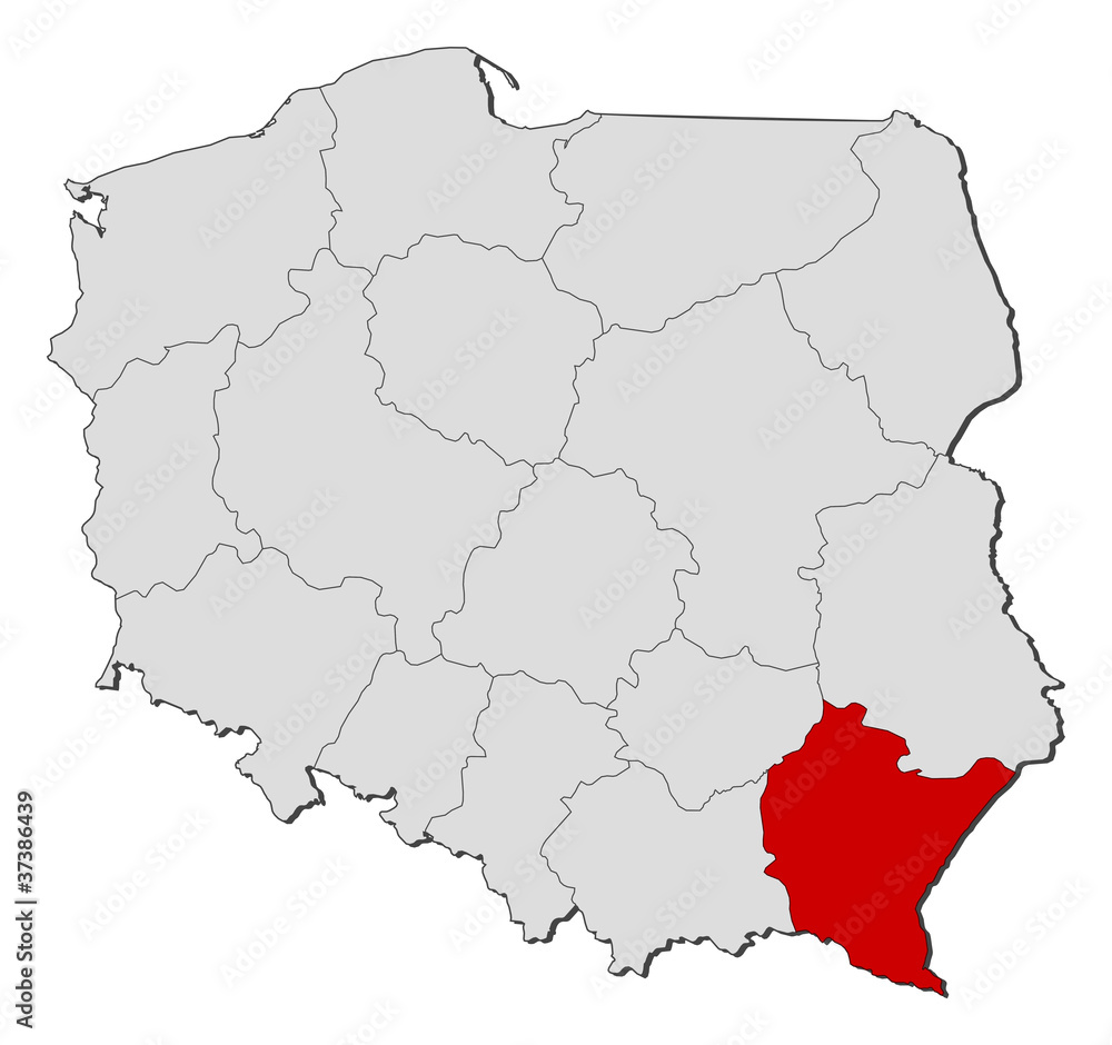 Map of Poland, Podkarpackie highlighted Map of Poland, Podkarpackie highlighted