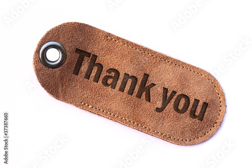 thank you leather tag , isolated.