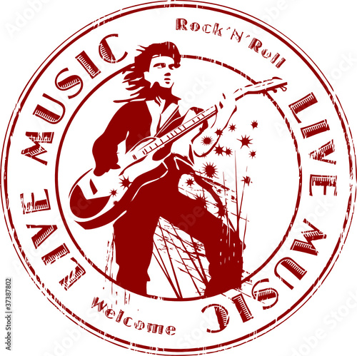 Stamp with text live music written inside, vector