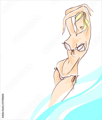 VECTOR Background with the beautiful young   woman in bikini