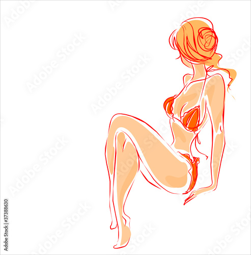 VECTOR Background with the beautiful young   woman in bikini