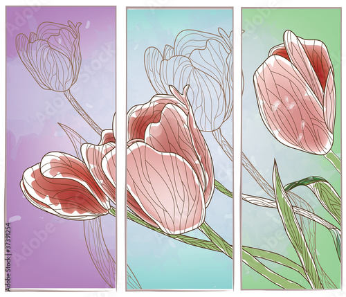 Fototapeta Naklejka Na Ścianę i Meble -  set di banner o pannello artistico con tulipani