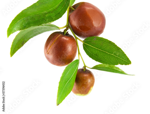 Φωτογραφία A bunch of chinese dates on a palm leaf