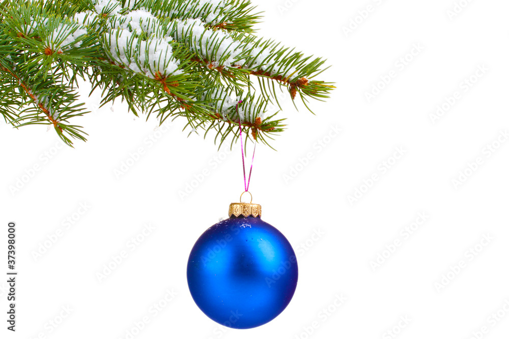 Christmas ball on the tree isolated on white Christmas ball on the tree isolated on white