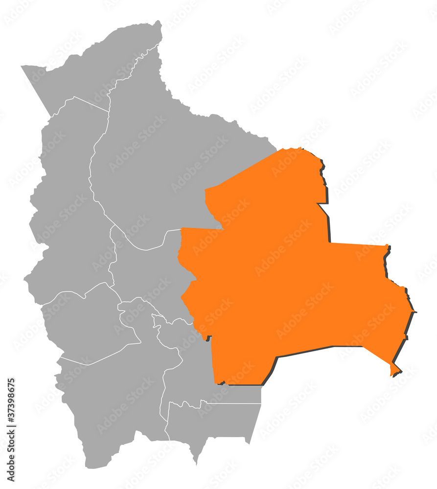 Map of Bolivia, Santa Cruz highlighted