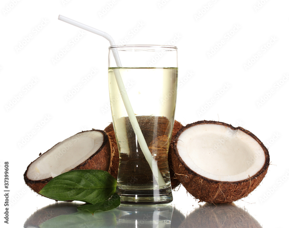 Coconut juice and coconut isolated on white Coconut juice and coconut isolated on white