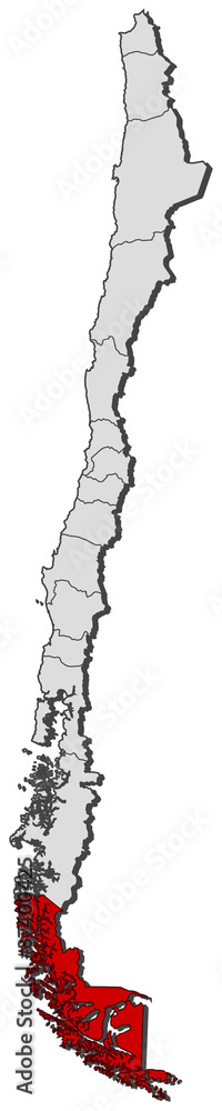 Map of Chile, Magellan and Chilean Antarctica highlighted Map of Chile, Magellan and Chilean Antarctica highlighted