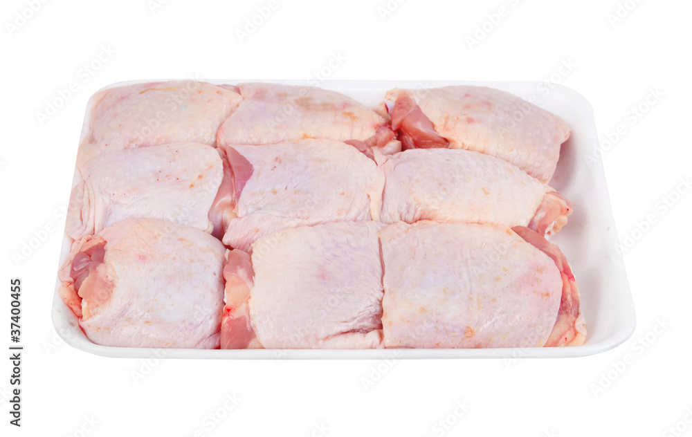 Raw chicken thigh on white background Raw chicken thigh on white background