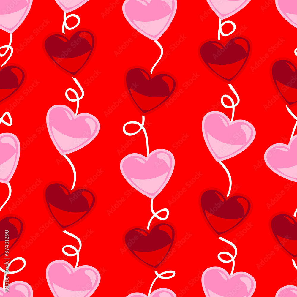 Seamless heart shape pattern over red