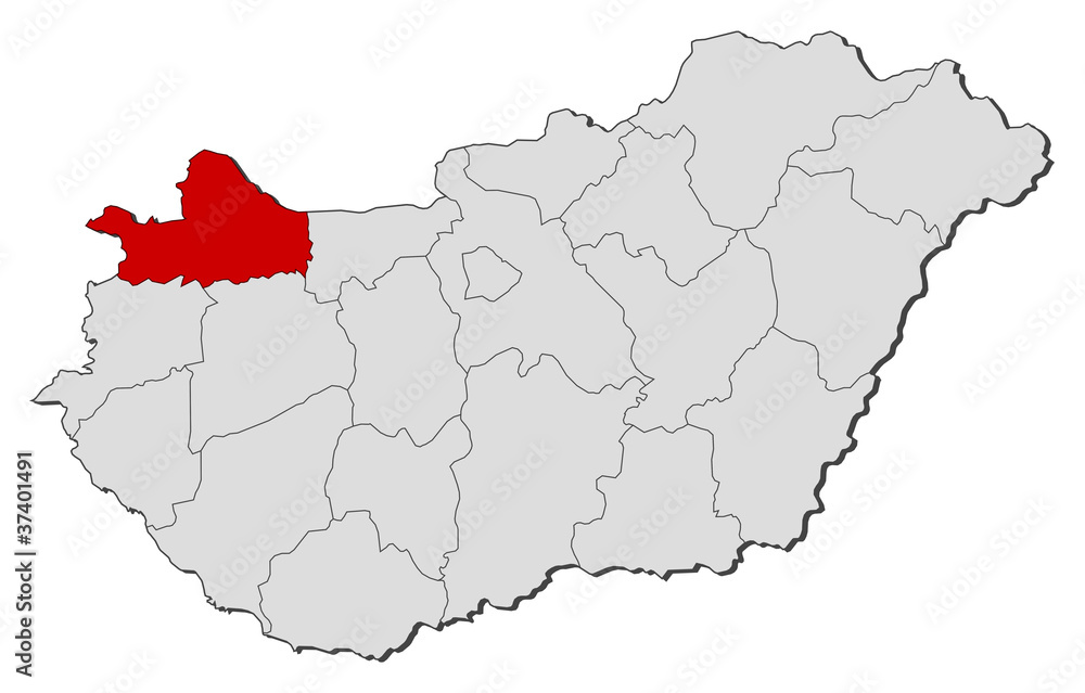Map of Hungary, Györ-Moson-Sopron highlighted Map of Hungary, Györ-Moson-Sopron highlighted