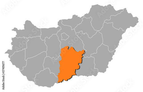 Map of Hungary, Bács-Kiskun highlighted