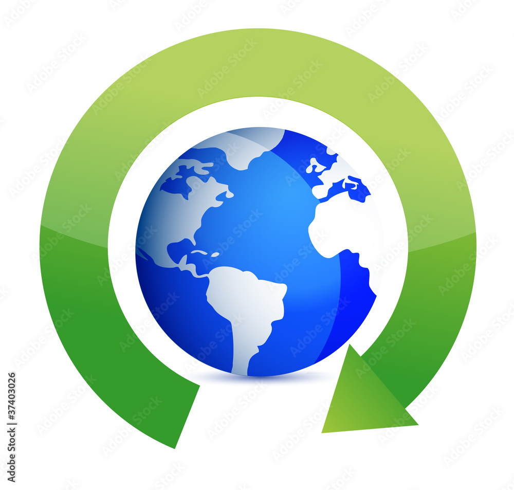 green round arrows around globe illustration design