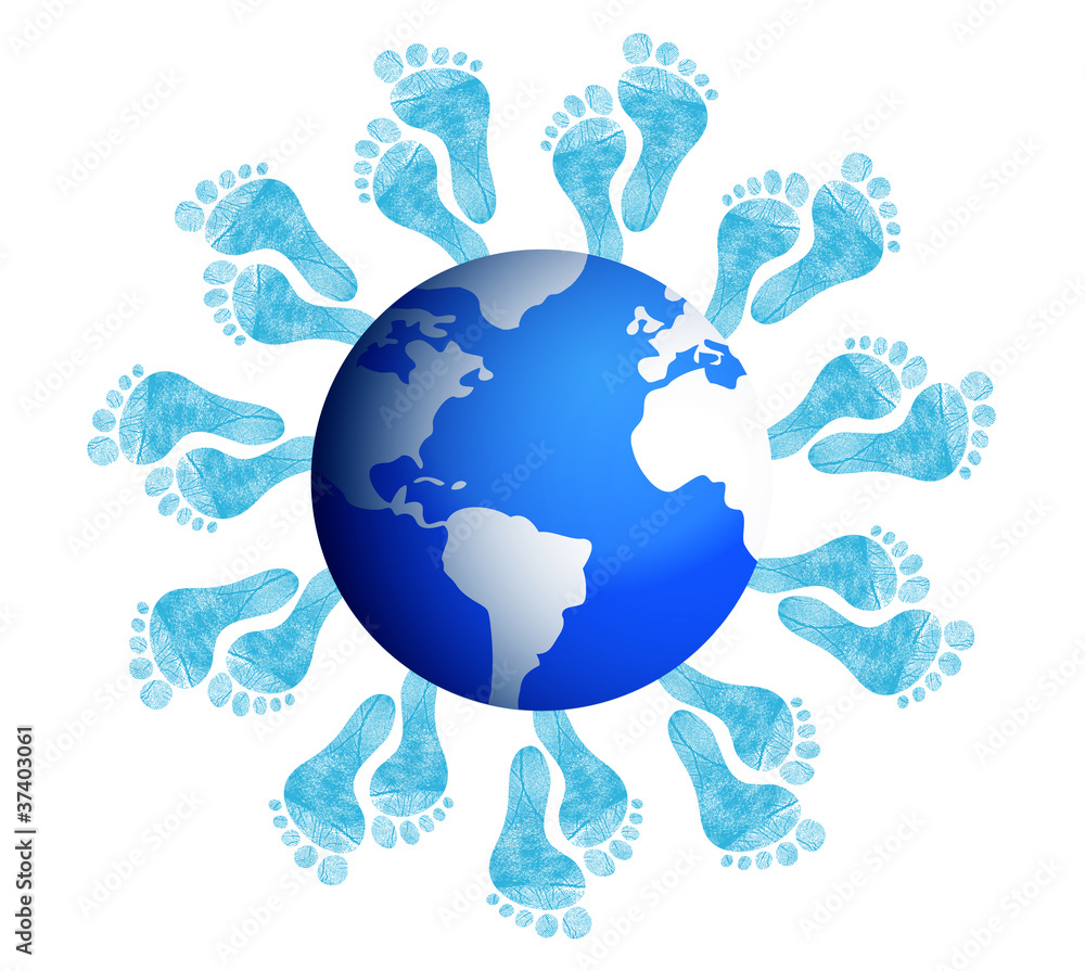 foot prints around the earth illustration design on white