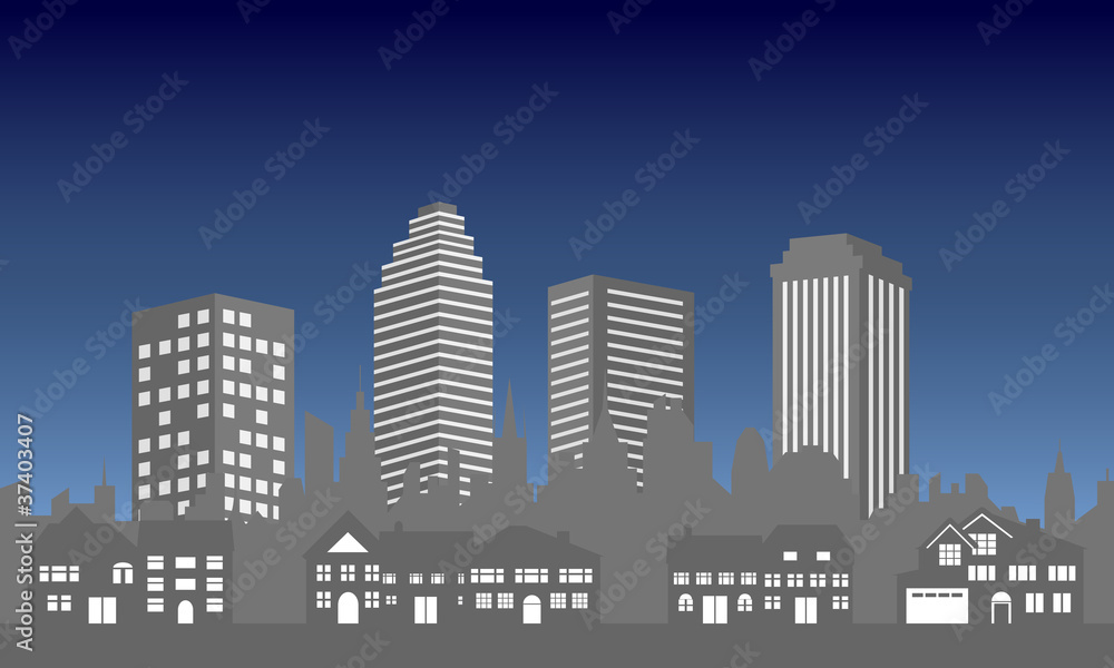 City skyline with houses
