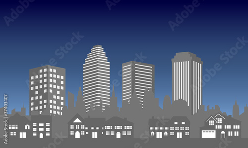 City skyline with houses