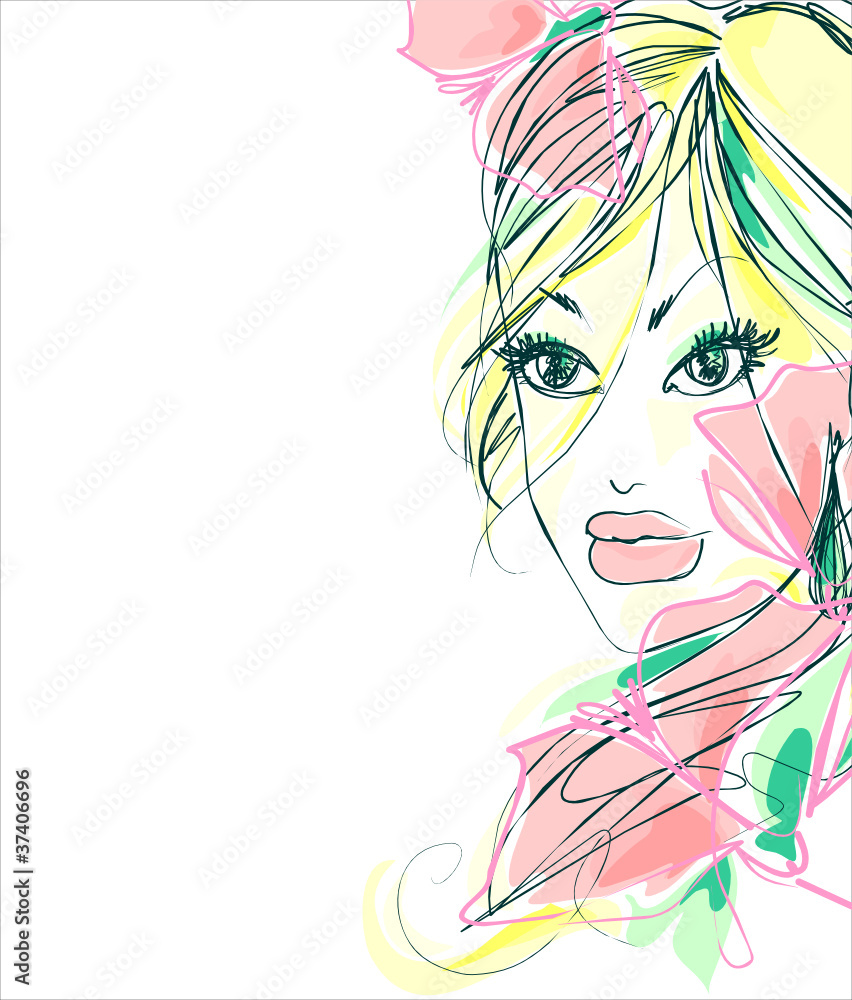 VECTOR background with a portrait of the beautiful young girl VECTOR background with a portrait of the beautiful young girl