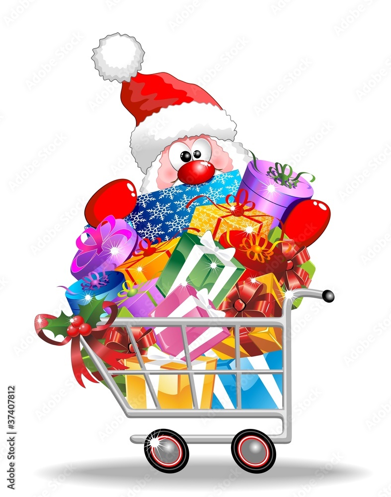 Carrello Spesa con Babbo Natale-Santa Claus on Shopping Cart Stock Vector |  Adobe Stock