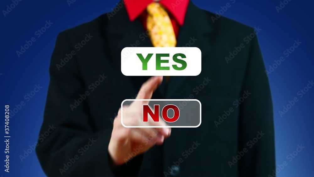 Businessman pressing button with Yes Businessman pressing button with Yes