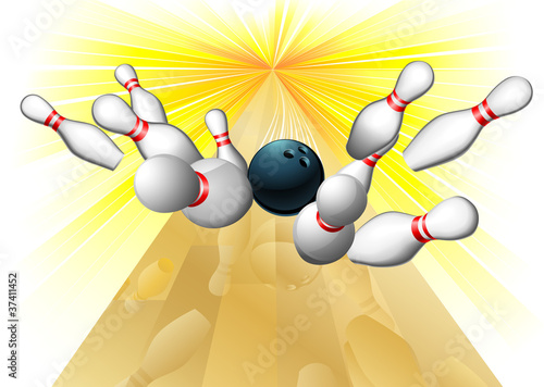 Bowling ball hitting pins