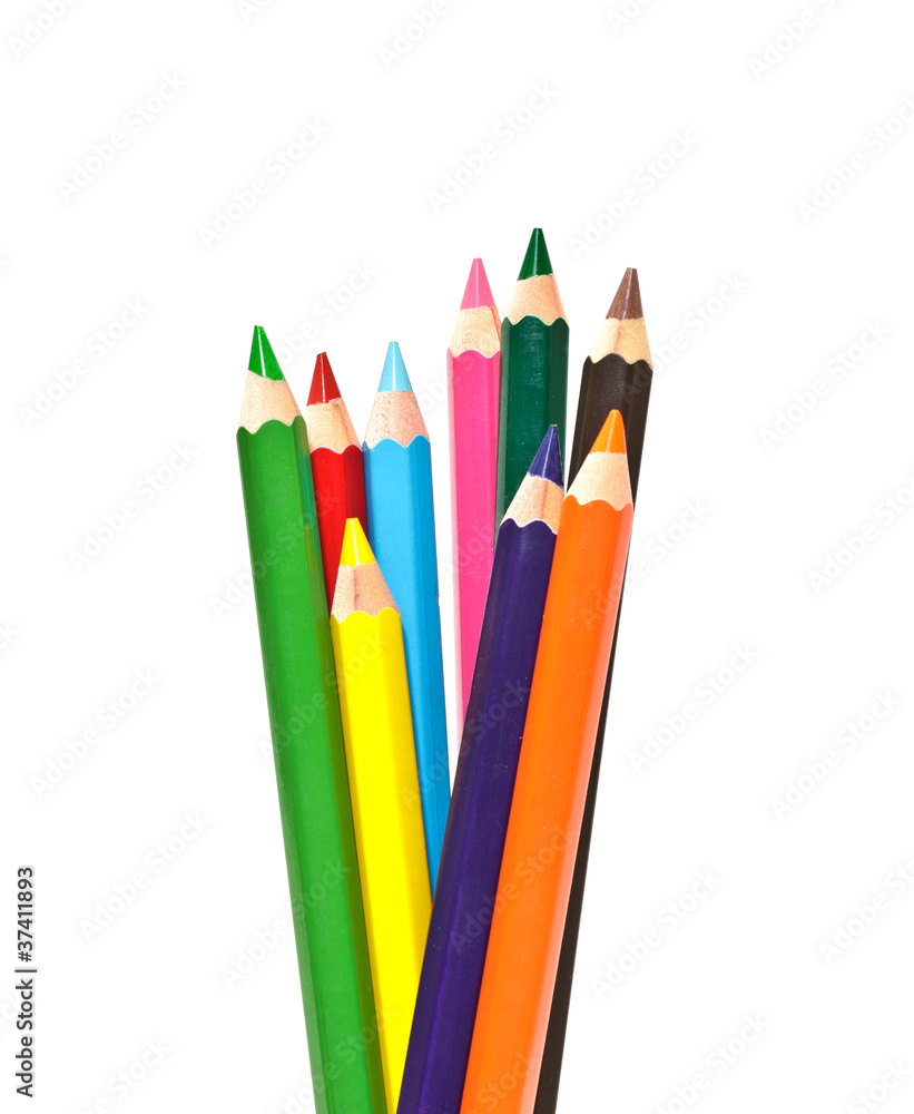set of colored pencils on white background set of colored pencils on white background