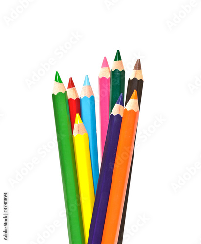 set of colored pencils on white background