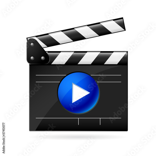 Open movie clapboard on white background