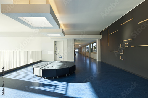 Tableau sur toile modern public school, corridor blue floor