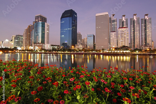 Central business district and zinnia on evening, Bangkok © inurbanspace