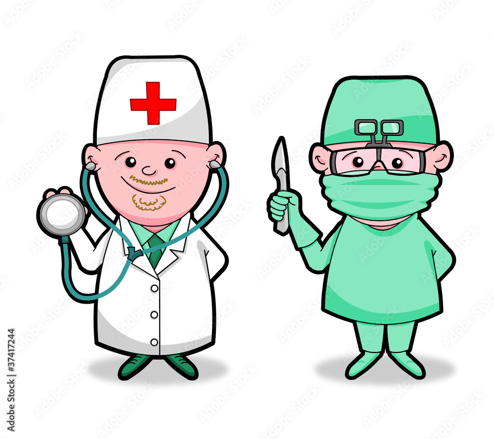 Cartoon funny doctor and surgeon on white background Cartoon funny doctor and surgeon on white background