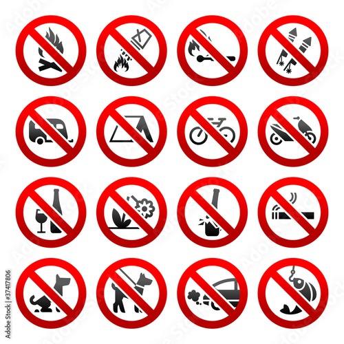 Set icons Prohibited signs Nature symbols