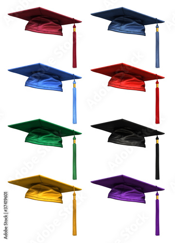 3D rendered collection of graduation caps