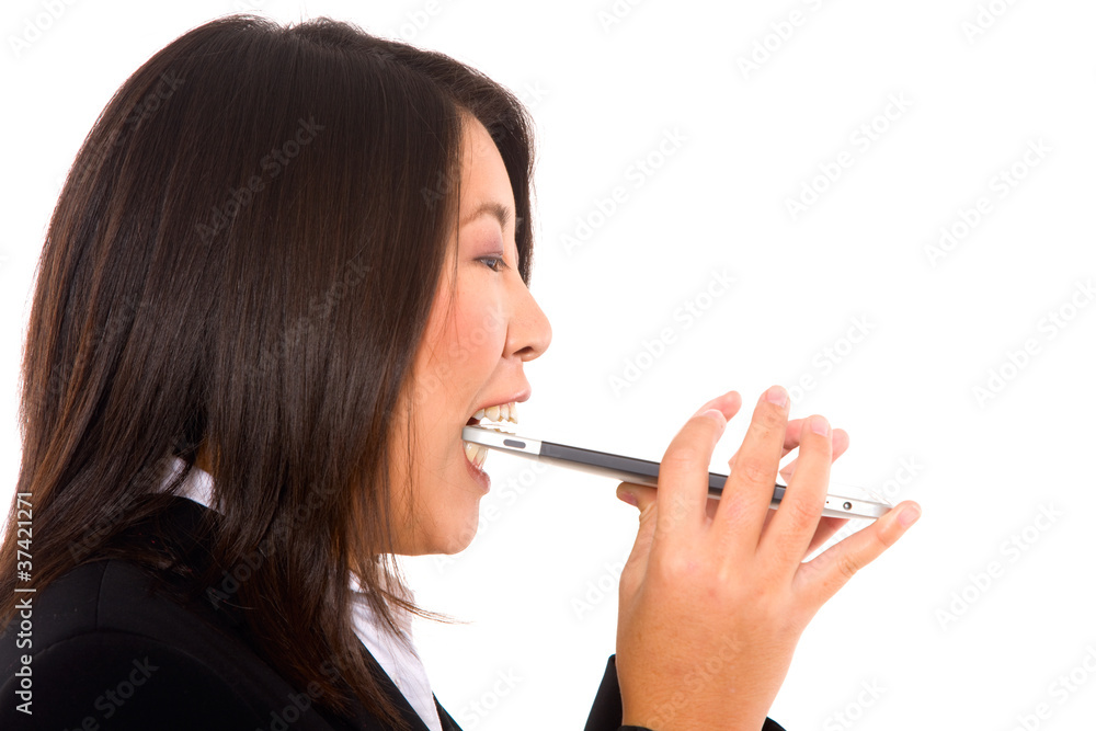 asian businesswoman with tablet