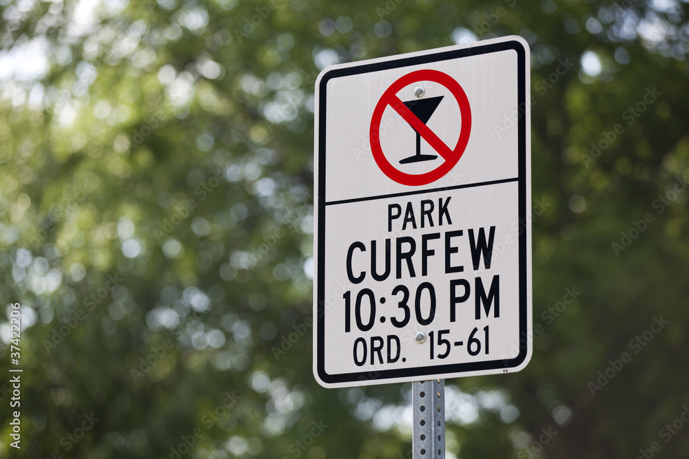Park Curfew No Alcoholic Beverages Sign Park Curfew No Alcoholic Beverages Sign