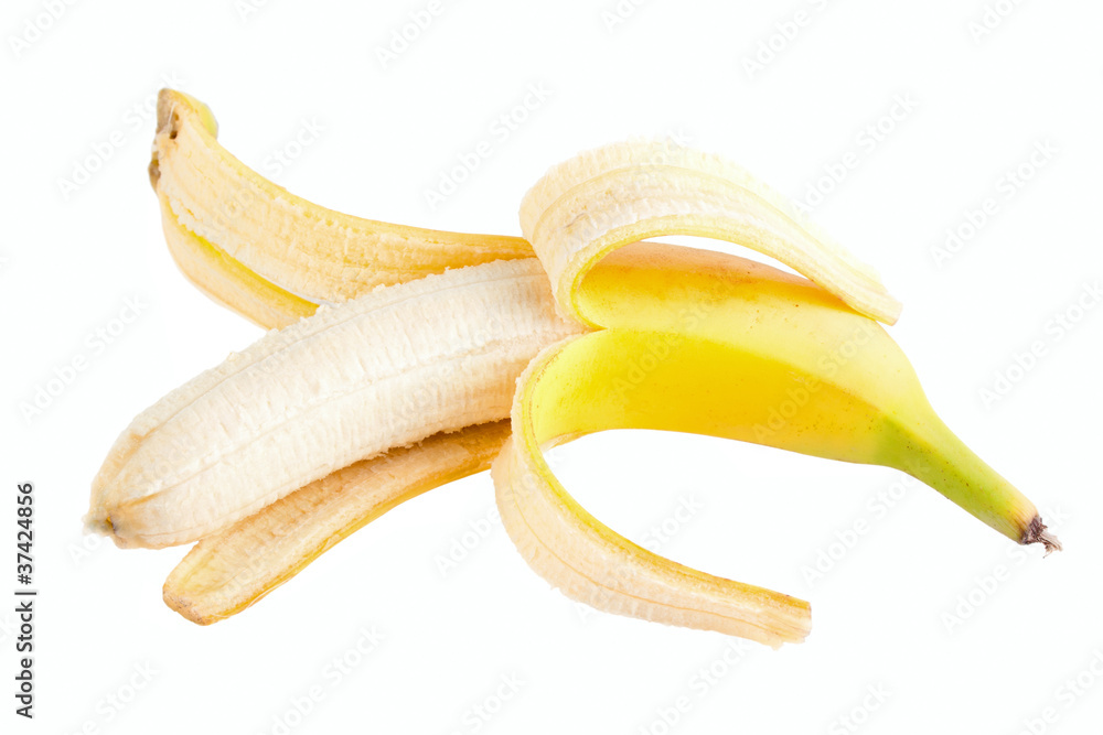 Opened banana, isolated on white