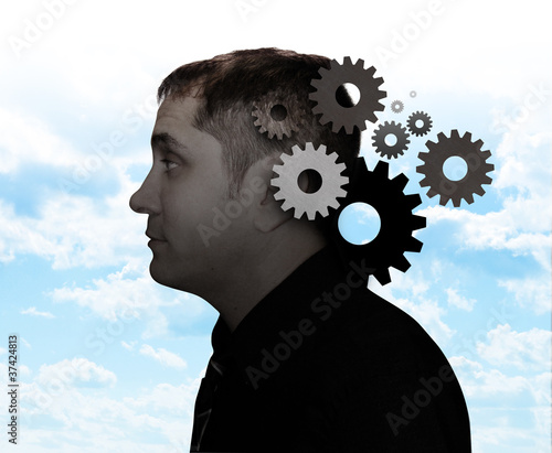 Idea Man  with Gears Thinking photo